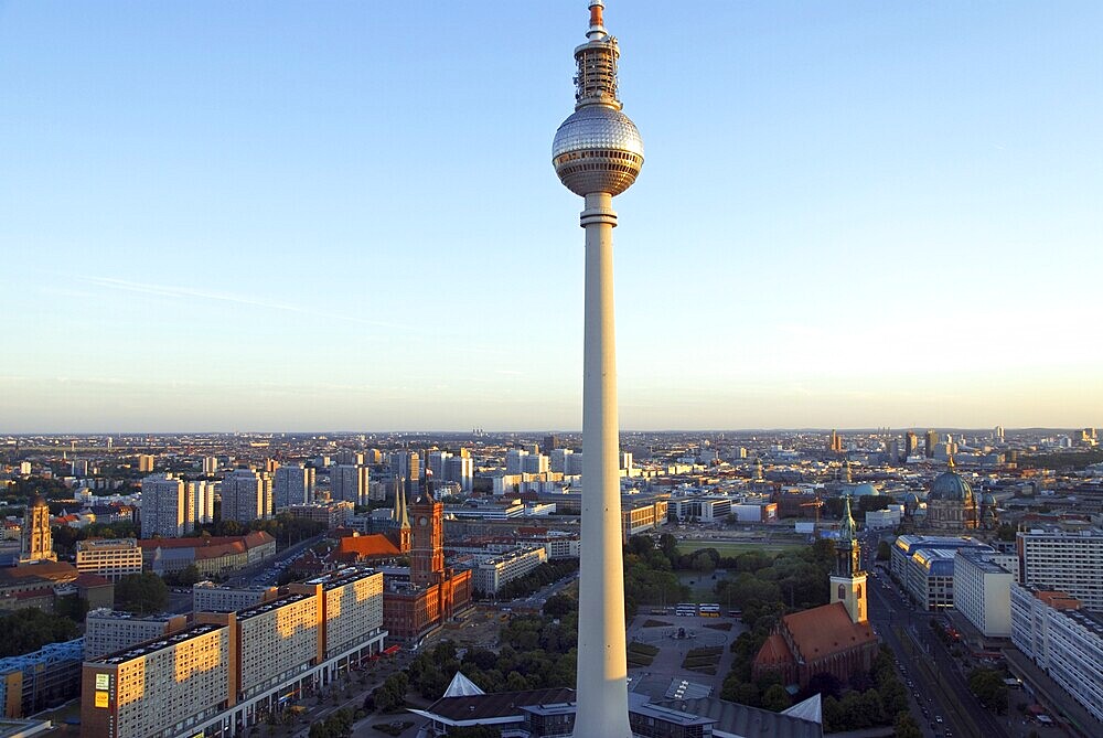 Aerial image of berlin skyline and tv tower at sunset