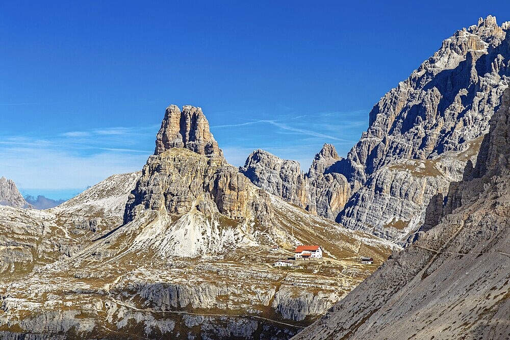 View to the Dreizinnenhütte, Dolomites, South Tyrol