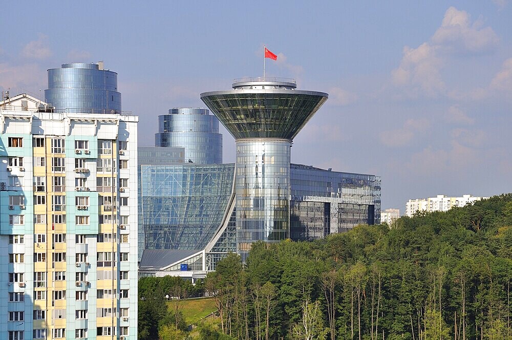 Krasnogorsk, Russia, July 22. 2021. View of the Government House of Moscow Region from the Moskva River, Europe