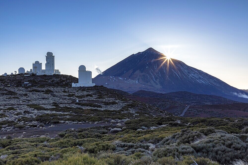 Sunset at the observatory in front of the summit of Mount Teide, Tenerife