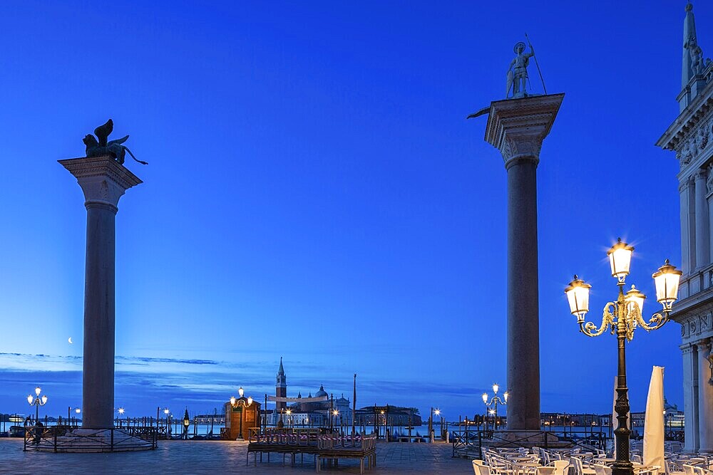 Columns on St Mark's Square in Venice in the early morning