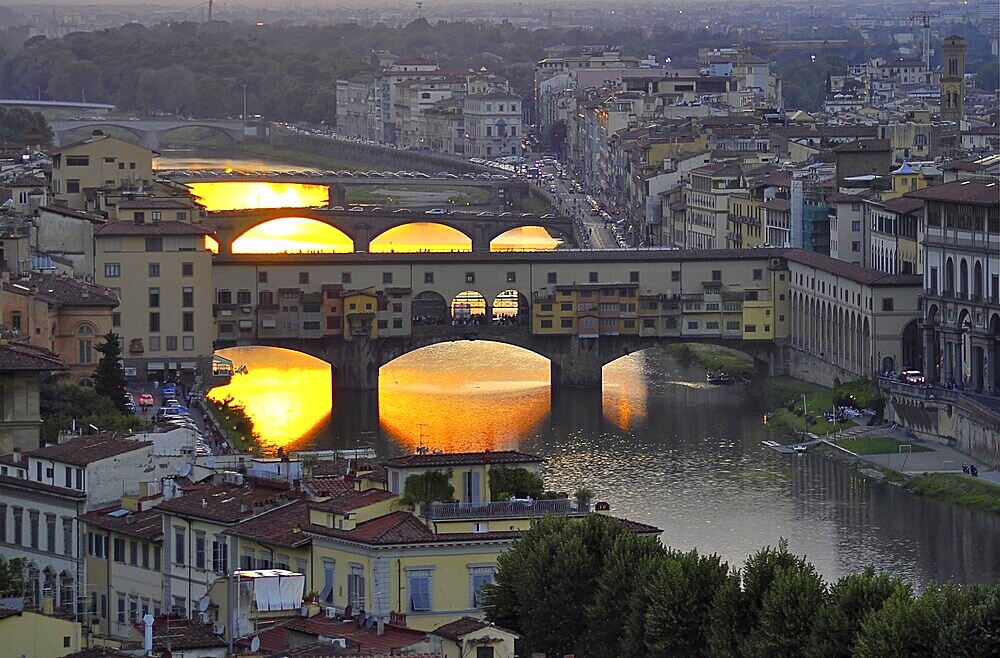 Ponte Vecchio in Florence, Italy at sunset