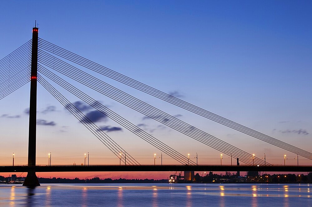 Cable-stayed bridge at night. Riga, Latvia, Europe