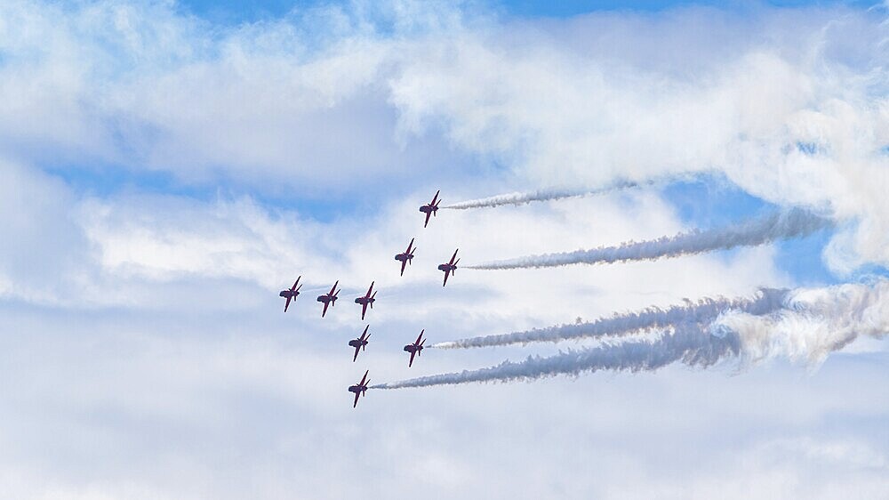 Red Arrows, Royal Air Force Aerobatic Team, Airshow 2024, Teignmouth, Devon, England, United Kingdom, Europe