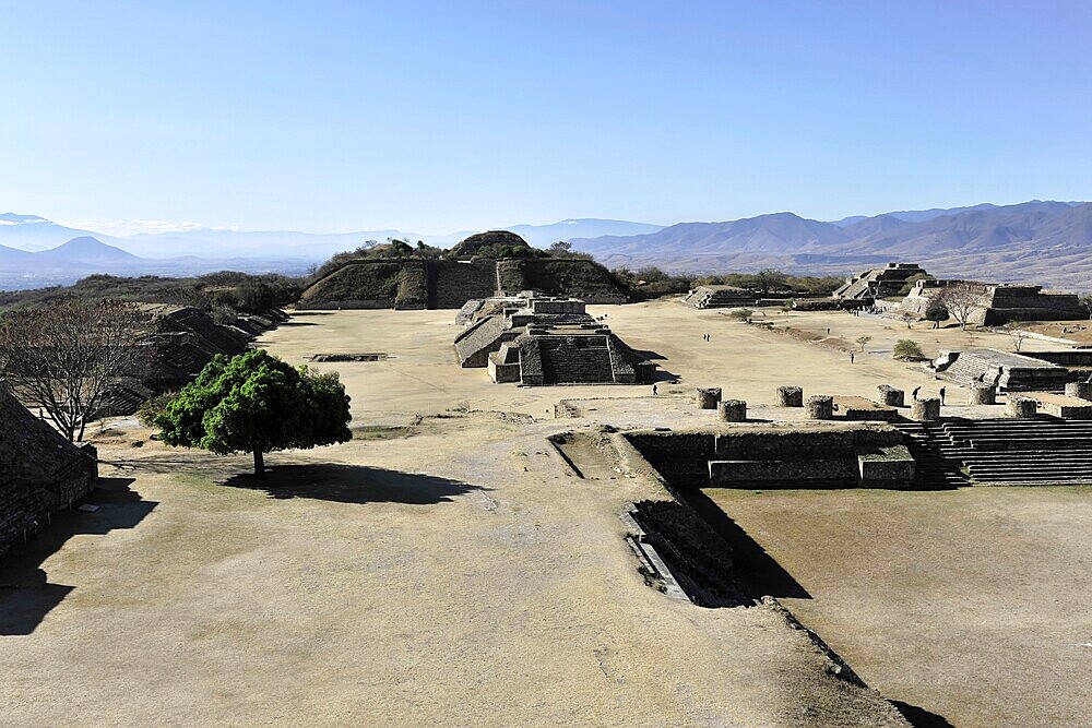 Unesco World Heritage Site Monte Alban, Oaxaca, Mexico, Central America, Extensive archaeological site with pyramids and ancient stone structures in Mexico, Mitla, Central America