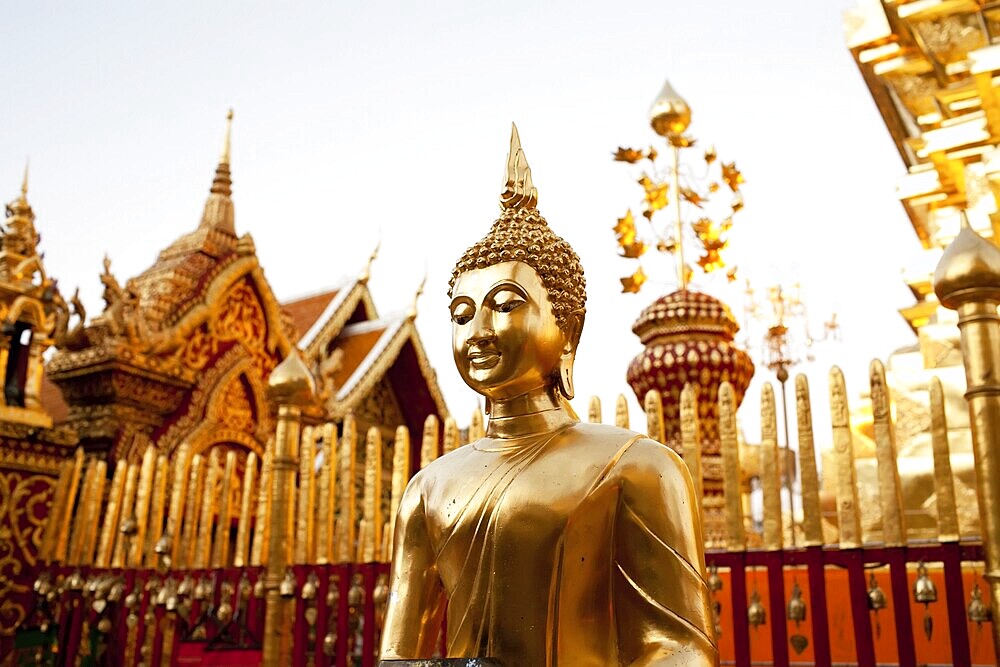 Golden Buddha statue in Doi Suthep Wat in Chiang Mai