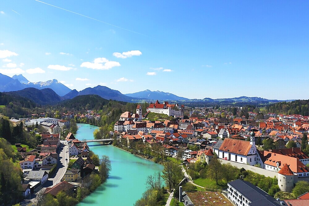 Aerial view of Füssen am Lech in fine weather