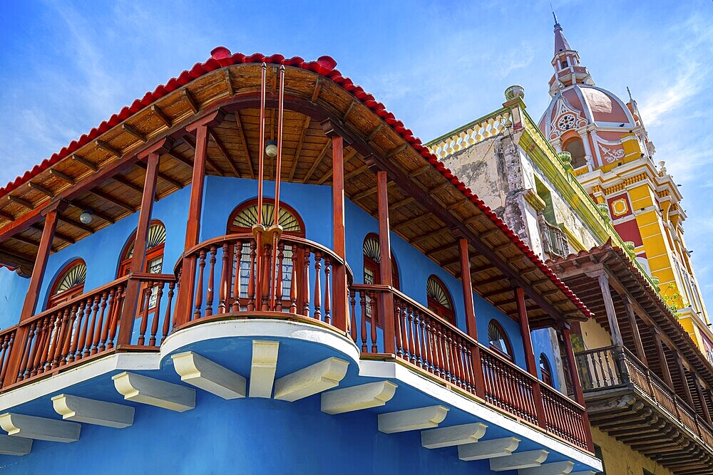 Famous colonial Cartagena Walled City (Cuidad Amurrallada) and its colorful buildings in historic city center, designated a UNESCO World Heritage Site