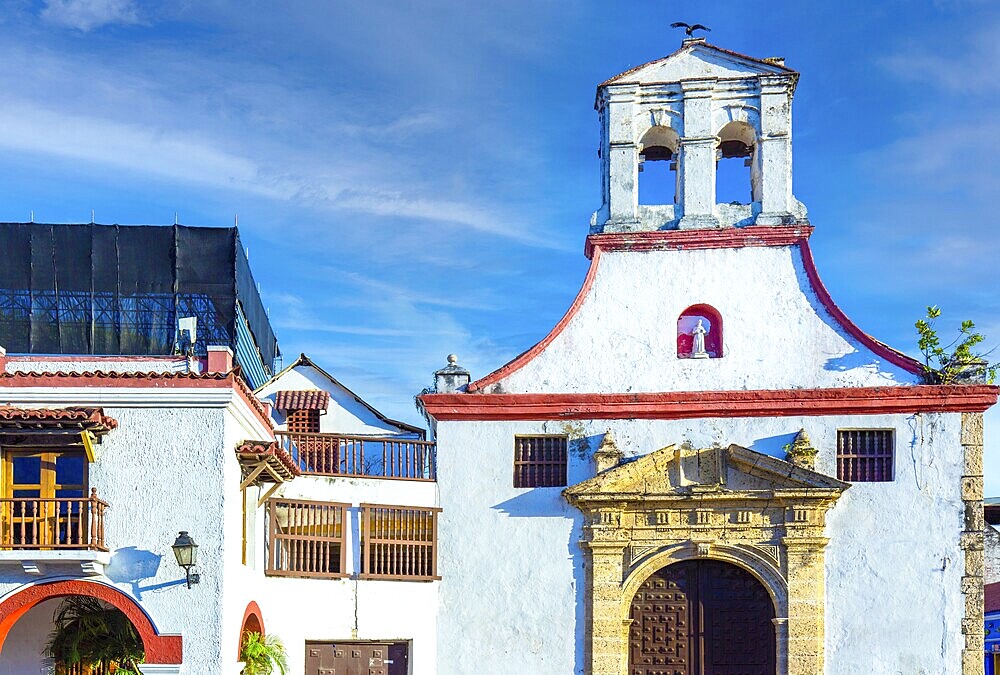 Colombia, Scenic colorful streets of Cartagena in historic Getsemani district near Walled City, Ciudad Amurallada, a UNESCO world heritage site, South America