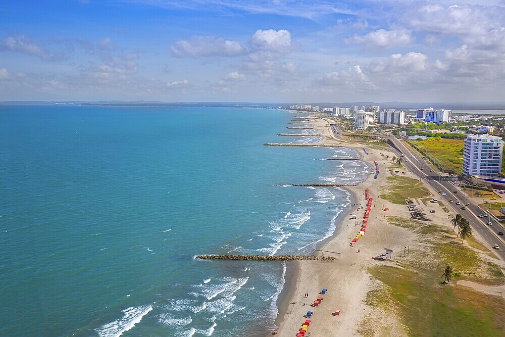 Colombia, scenic view of Cartagena beaches and playas near historic city center and resort hotel zone, South America