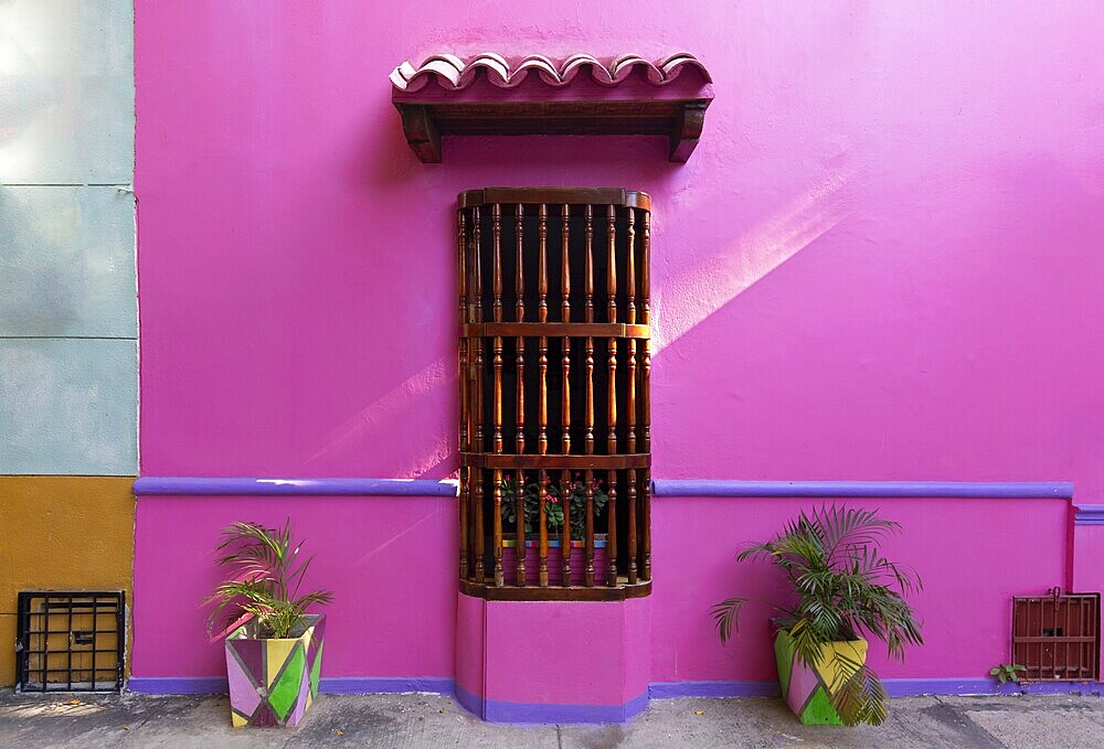 Scenic colorful streets of Cartagena in historic Getsemani district near Walled City, Ciudad Amurallada