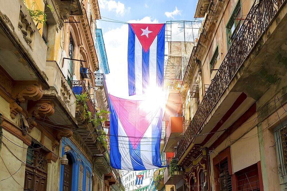 Scenic colorful Old Havana streets in historic city center of Havana Vieja near Paseo El Prado and Capitolio