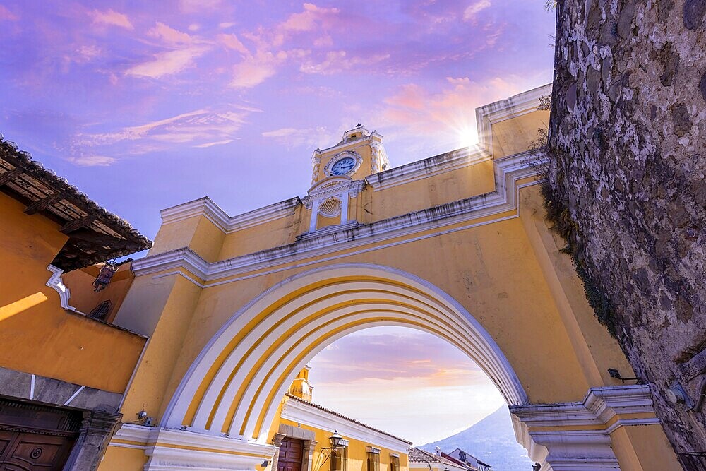 Guatemala, colorful colonial Antigua streets in historic city center Barrio Historico, Central America