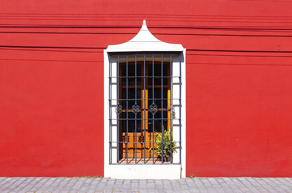 Scenic colourful colonial architecture of Cholula streets in historic centre in Mexico Puebla