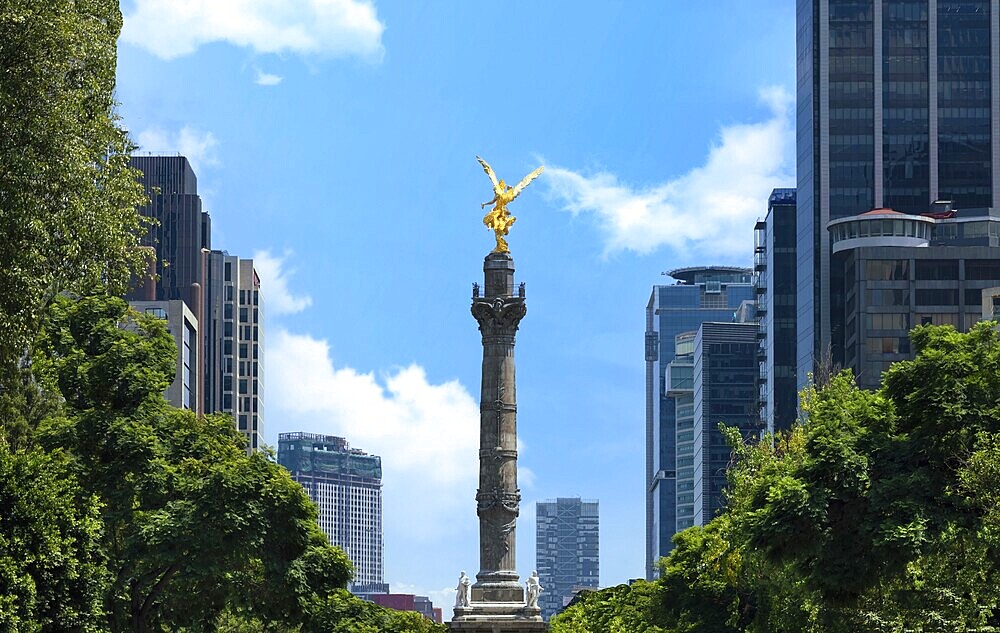 Mexico City tourist attraction Angel of Independence column near financial centre and El Zocalo