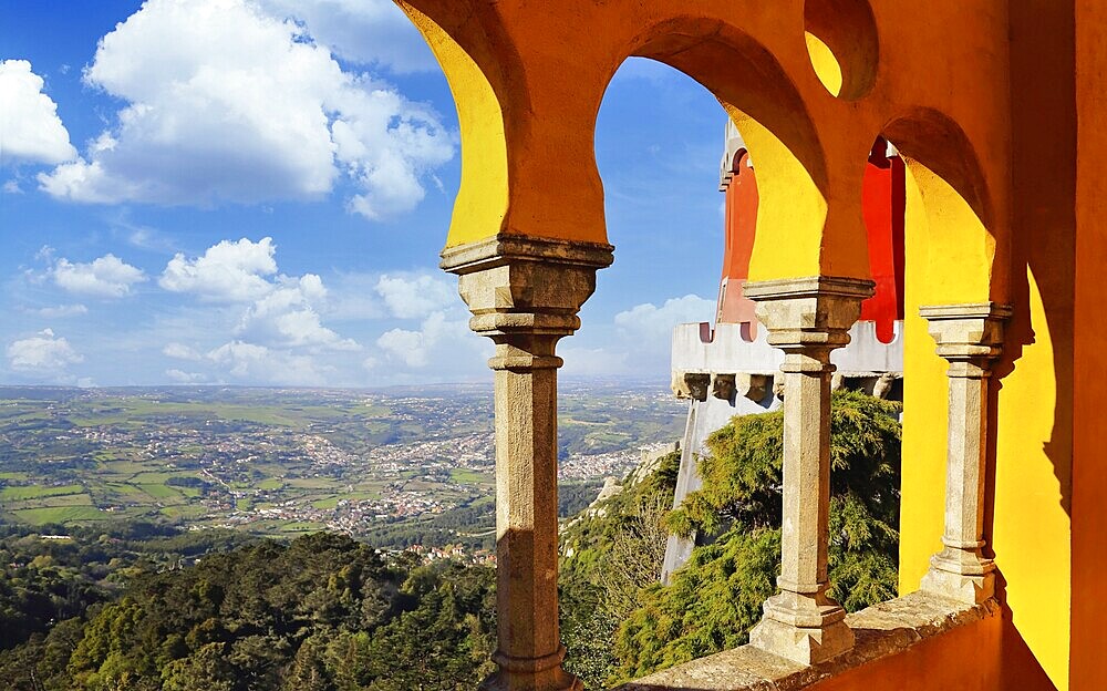 Pena Palace, Sintra, Portugal, Scenic view from a terrace, Europe