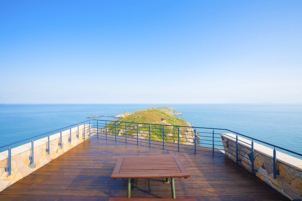 A beautiful seascape and headland scenery from the viewpoint atop the Military History Museum in Beigan Island of the Matsu Islands in Taiwan. Horizontal