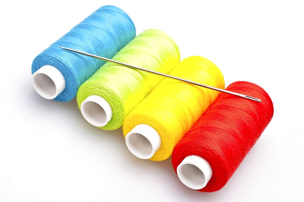 Multi-coloured rainbow threads for sewing with needle