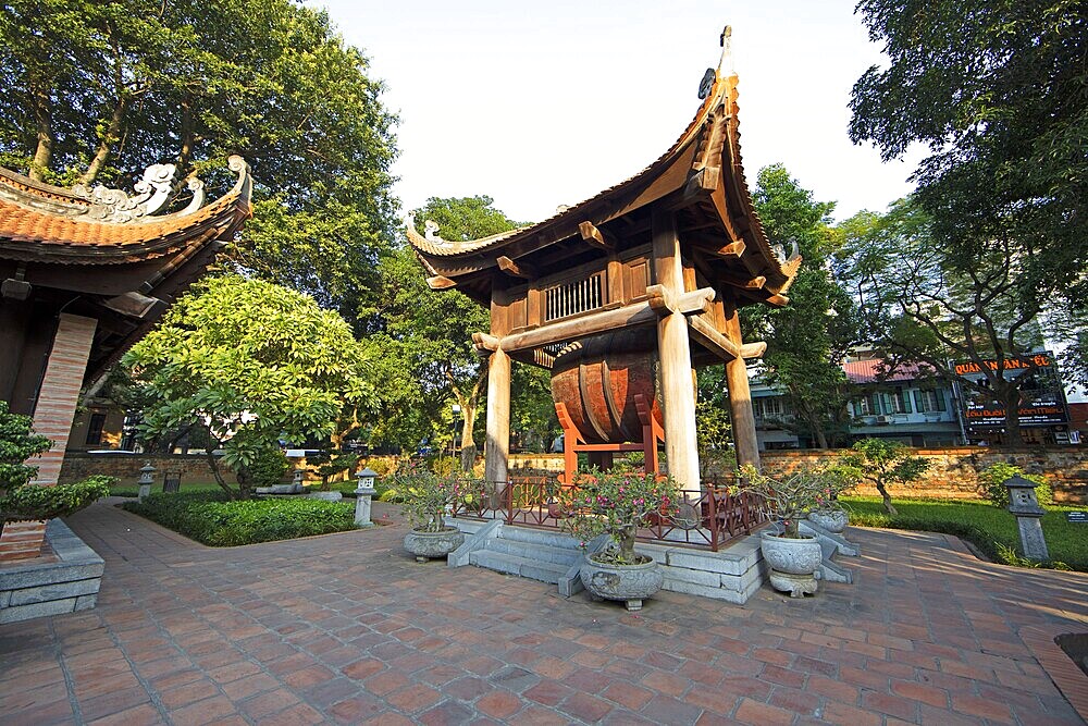 Drum tower in the Temple of Literature in the old town of Hanoi, Vietnam, Asia