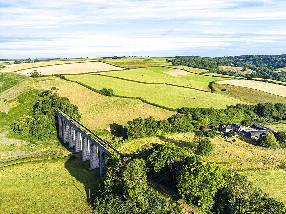 Cannington Viaduct from a drone, Uplyme, Lyme Regis, Dorset, Devon, England, United Kingdom, Europe