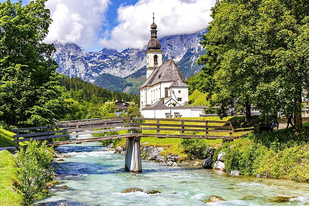 Church of St Sebastian in the Bavarian Alps in Ramsau near Berchtesgaden, Germany, Europe