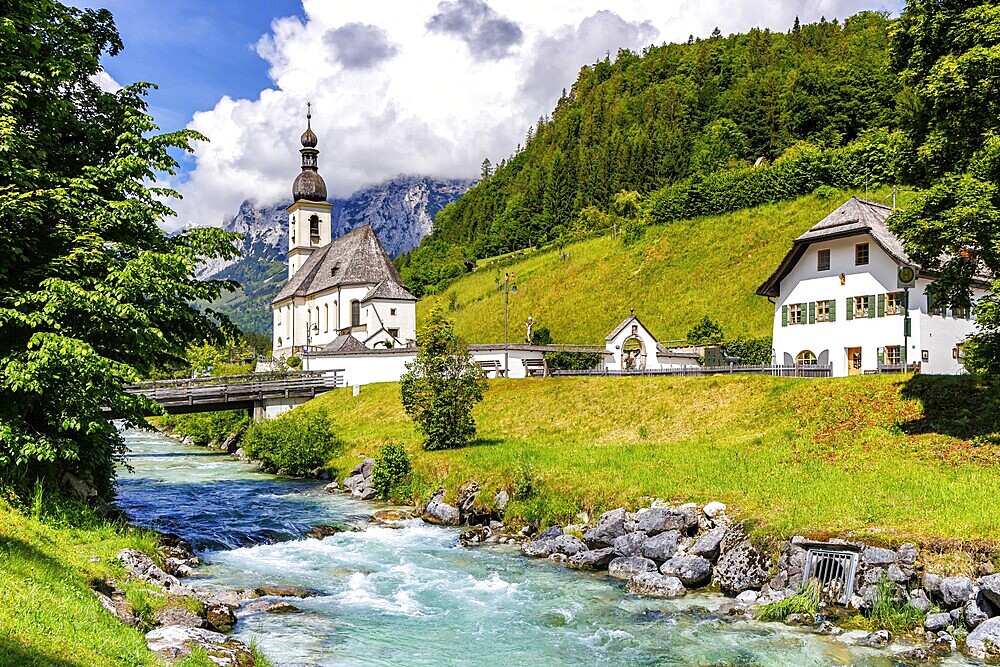 Church of St Sebastian in the Bavarian Alps in Ramsau near Berchtesgaden, Germany, Europe