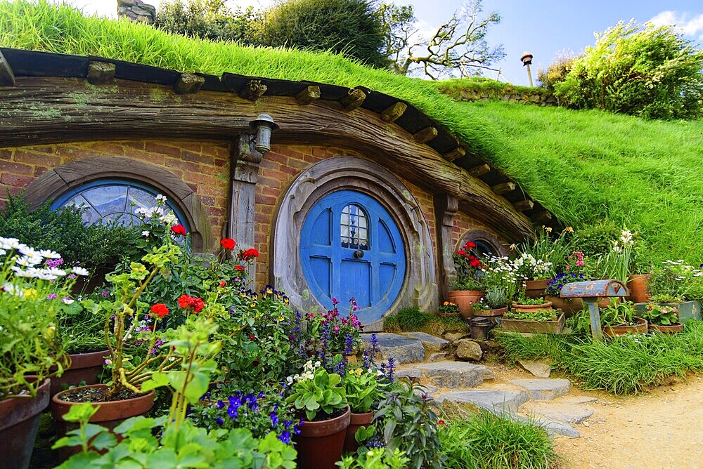 Hobbiton Movie Set of Shire in The Lord of the Rings and The Hobbit trilogies in Matamata, New Zealand, Oceania