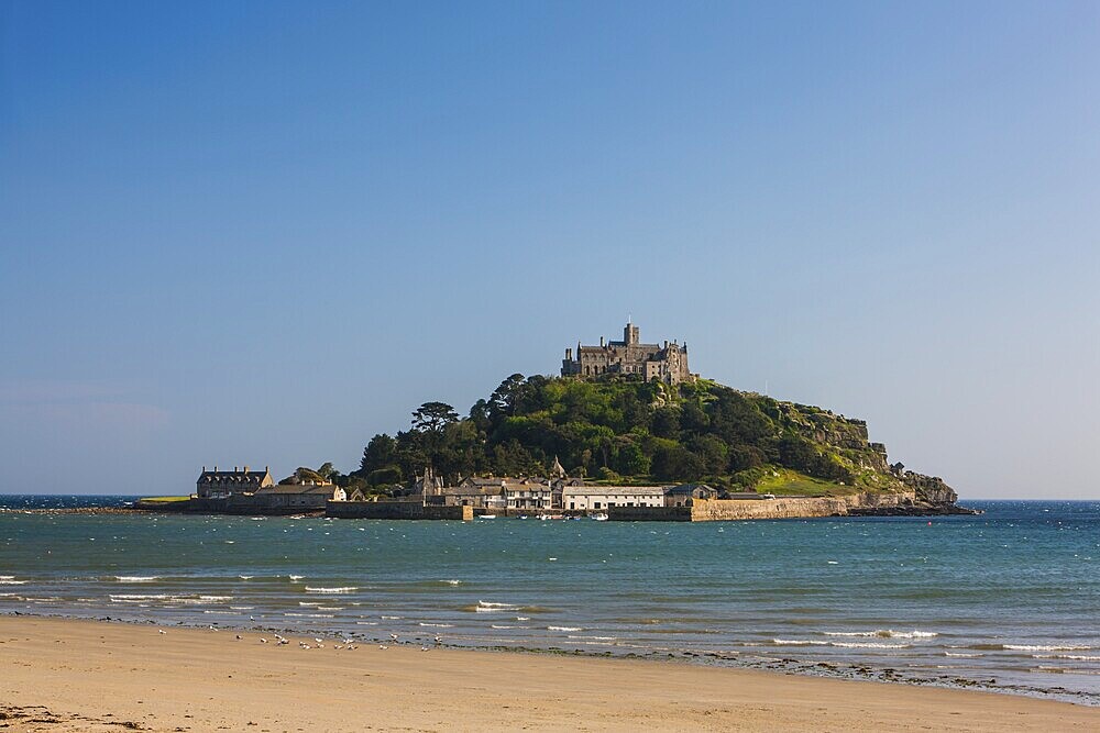Island of St Michael's Mount at high tide, Marazion, Cornwall, England, United Kingdom, Europe