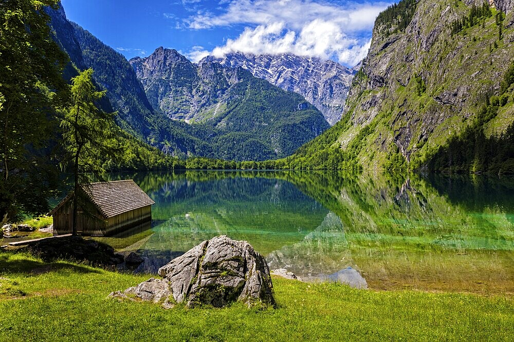 Obersee, lake in Berchtesgaden National Park, Bavaria, Upper Bavaria, Germany, Europe
