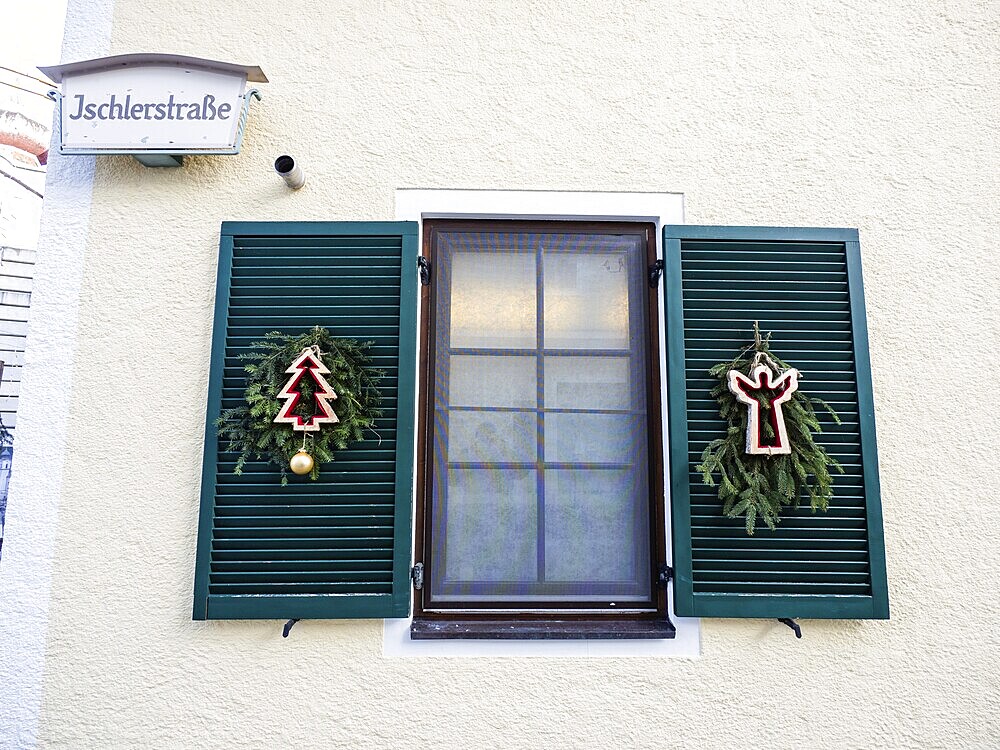 Christmas decoration on a window, Strobl am Wolfgangsee, Salzkammergut, Salzburg province, Austria, Europe