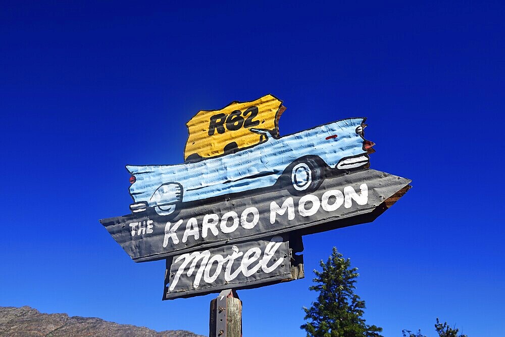 The Karoo Moon Hotel, sign, Route 62, Barrydale, South Africa, Africa