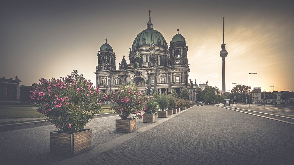 Berlin Cathedral with Television Tower, Berlin, Germany, Europe