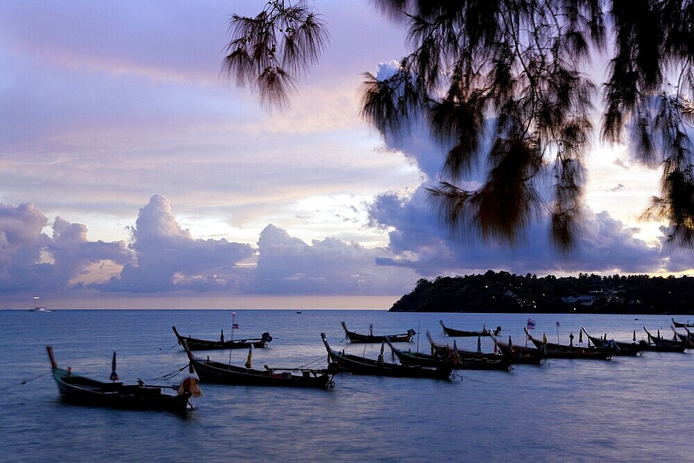 Longtail boats on the coast near Rawai Beach, Phuket Island, South Coast, Southern Thailand, Thailand, Southeast Asia, Asia
