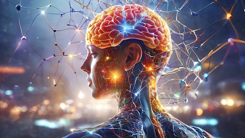 Brain concept background. creative thinking idea to problem solving concept. Virtual brain and connection line network education concept.creative thinking idea innovation strategy, AI generated