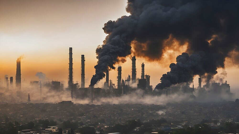 Environment pollution and ecology disaster and global warming. Smoke and air pollution. Pollution of the atmosphere. air pollution concept. AI generated image