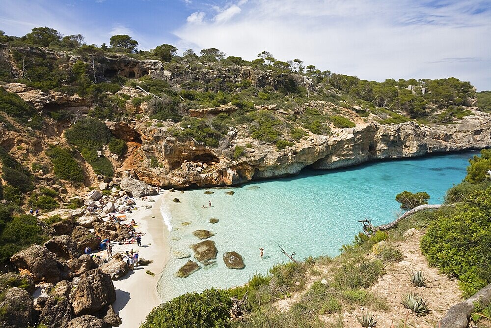 Beach in the bay Caló d'Es Moro near Cala s'Almonia, Mallorca, Majorca, Balearic Islands, Mediterranean Sea, Spain, Europe