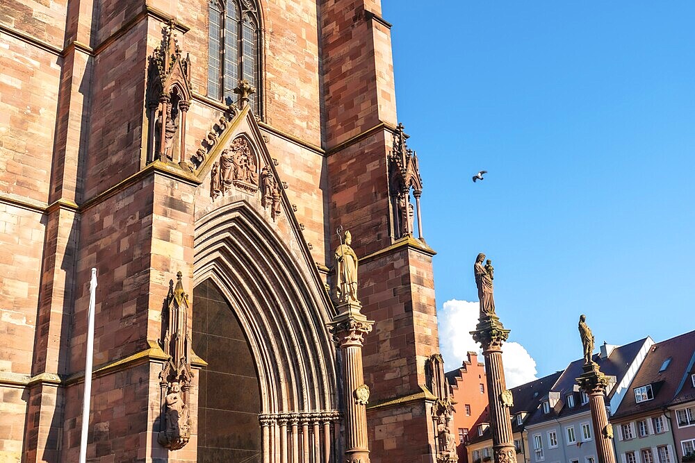 Facade of the Freiburg Minster in Freiburg im Breisgau, Germany, Europe