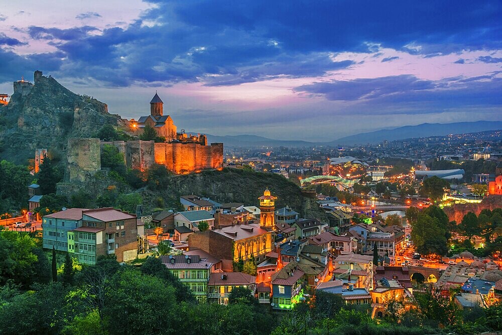 Panoramic view of Tbilisi, Georgia after sunset