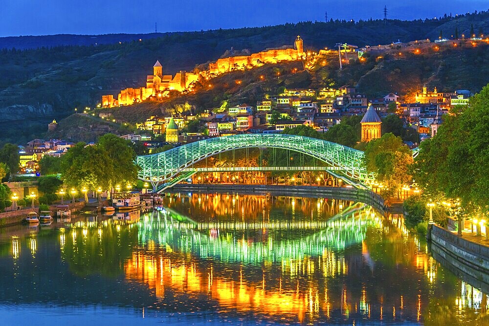 Panoramic view of Tbilisi, Georgia after sunset