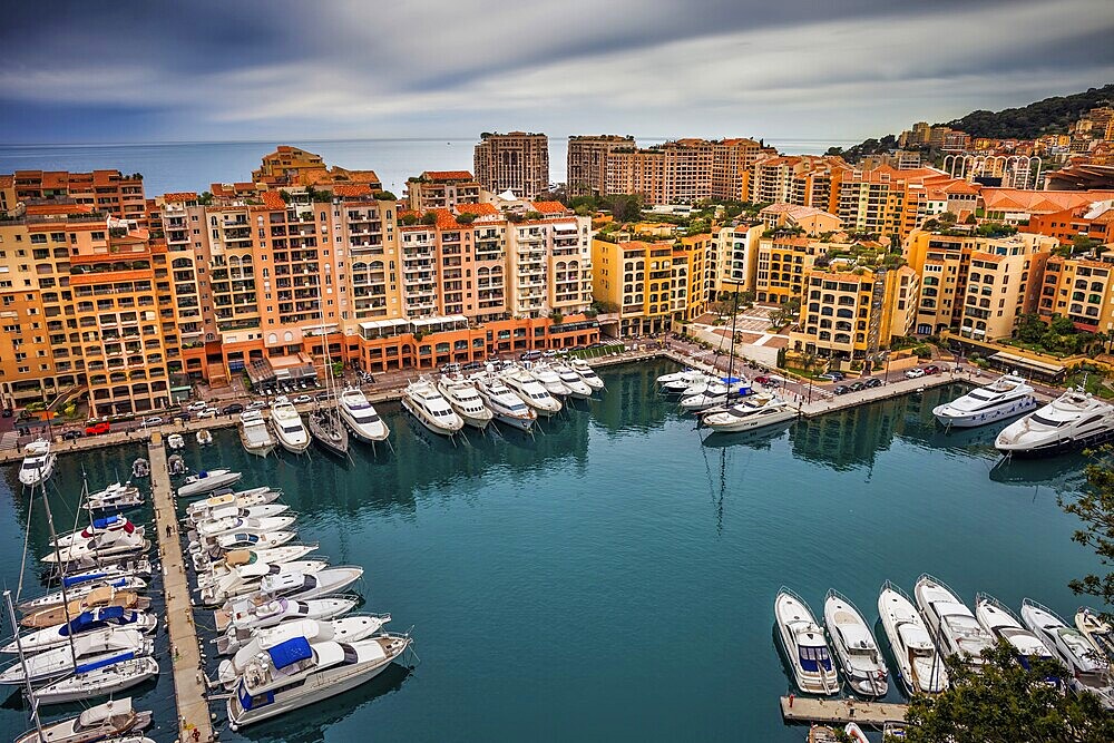 Modern apartment buildings in Monaco at Port de Fontvieille on Mediterranean Sea, southern Europe