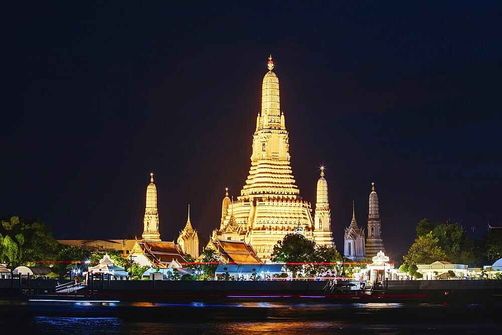 Bangkok, Thailand, April 25 2018: Wat Arun as seen from across the Chao Phraya River in early evening, Asia