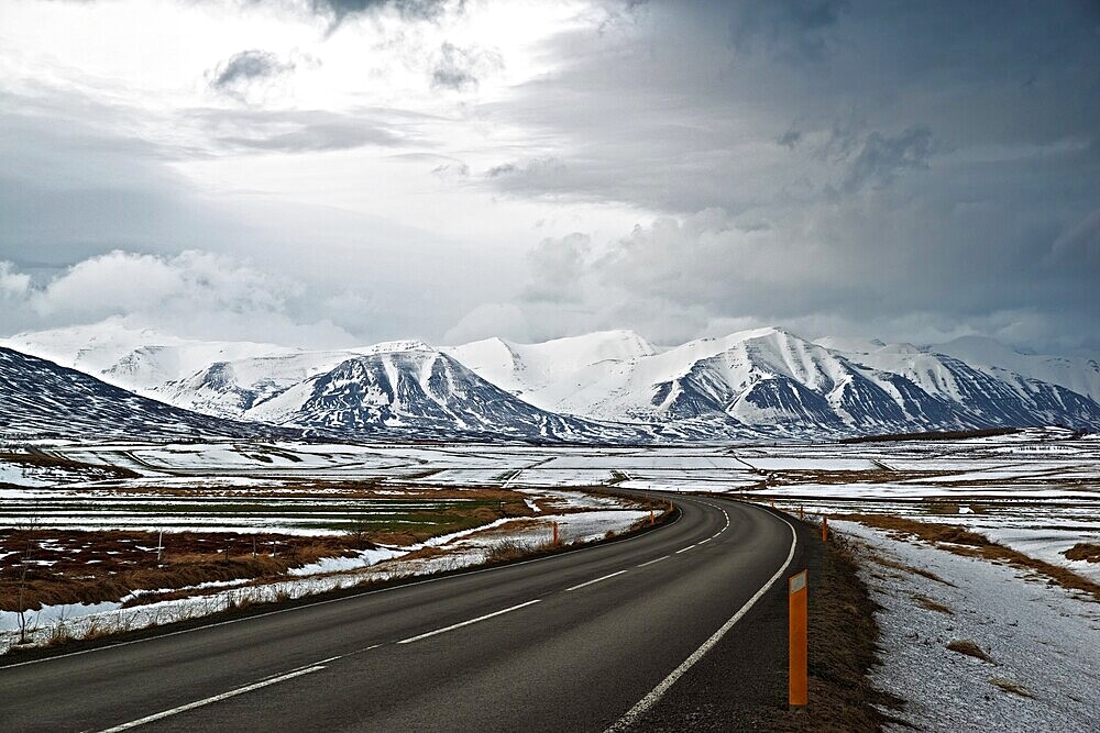 On the road to Dalvik along Eyjafjordur, Iceland, Europe