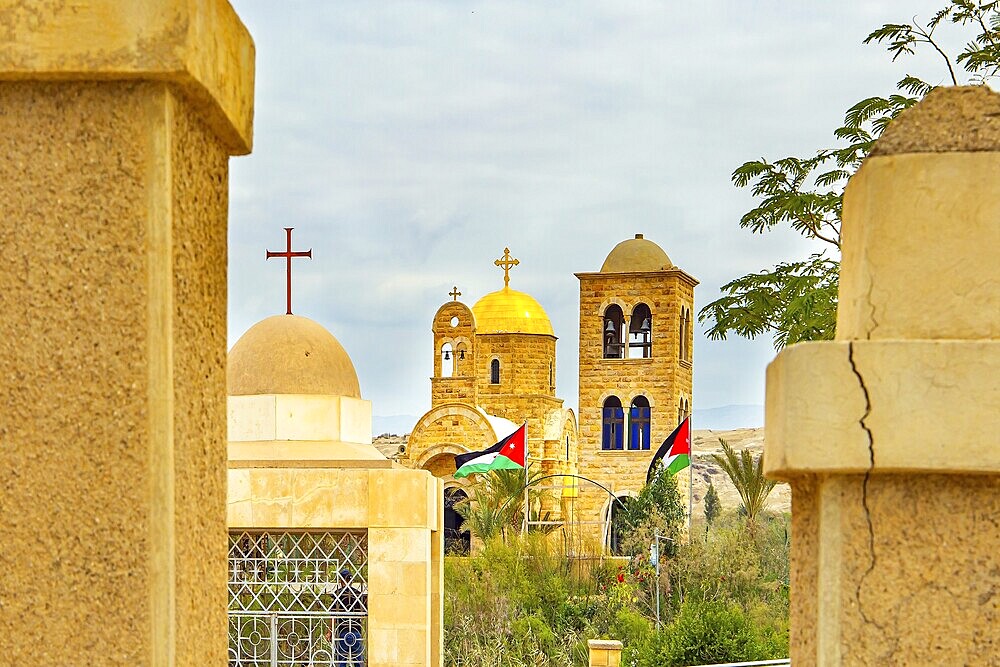 Qasr el Yahud. Place of the Baptism of Jesus Christ on the Jordan River in Israel - Bethabara. Greek Orthodox Church of John the Baptist