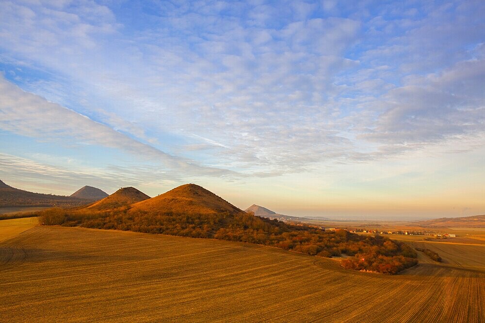 Sunrise in Central Bohemian Highlands, Czech Republic. Central Bohemian Uplands is a mountain range located in northern Bohemia. The range is about 80 km long