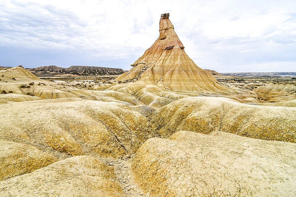 Spanish landscape view of european countryside in bardenas reales desert park spain