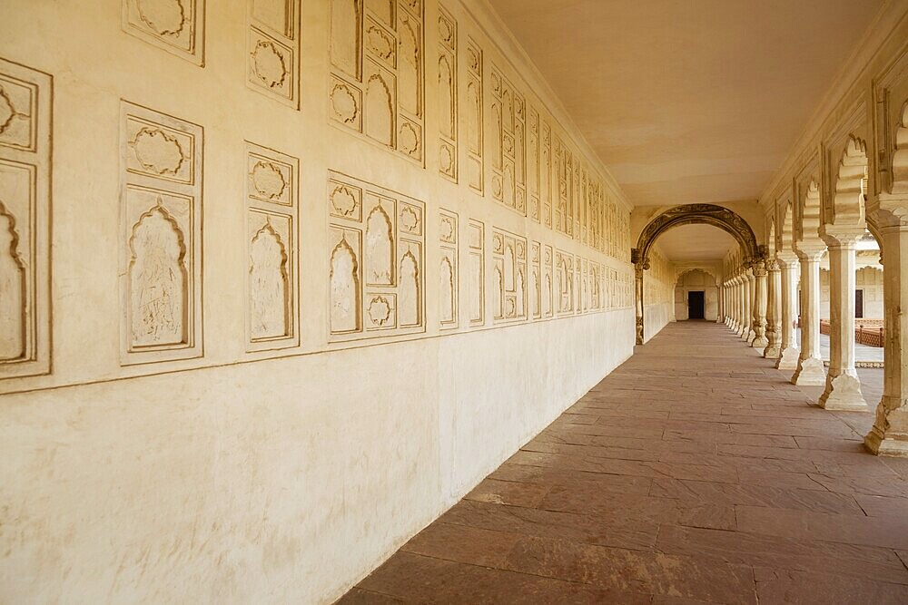 Agra Fort hallway in Agra, India, Asia