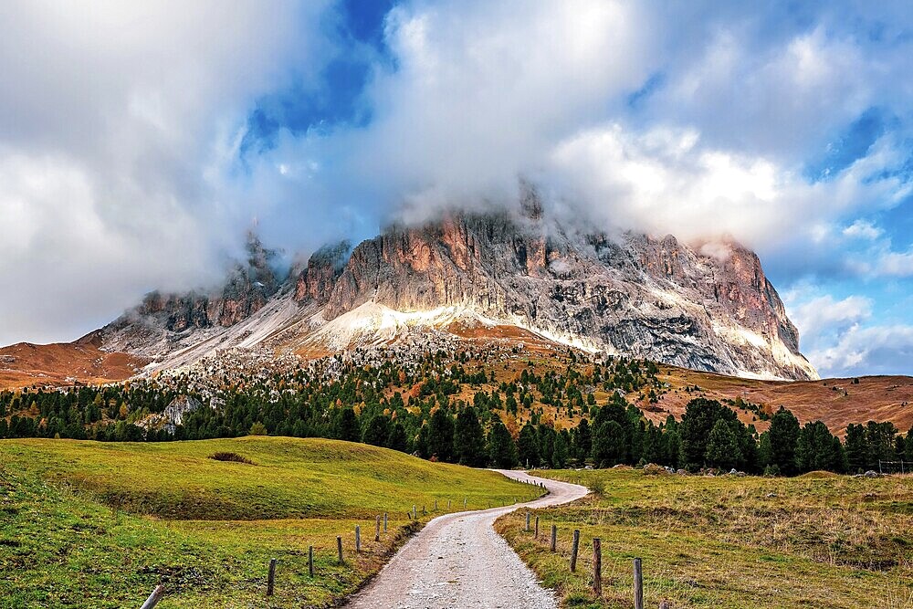 Panoramic view of the Sassolungo in the Dolomites in Italy
