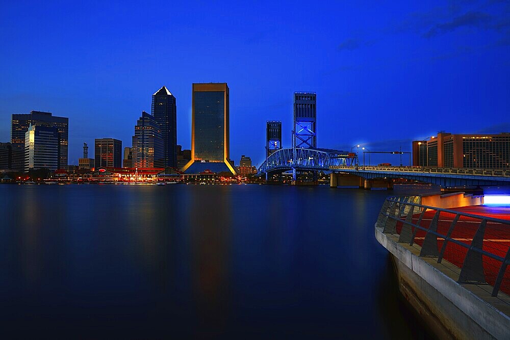 Jacksonville skyline sunset river reflection in Florida USA
