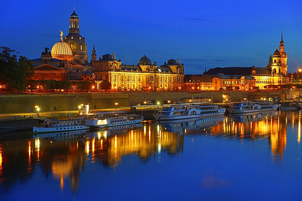 Dresden sunset skyline reflecion in Elbe river in Saxony of Germany