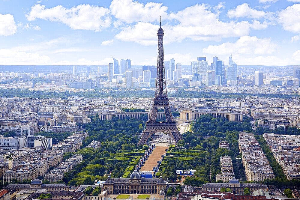 Paris Eiffel tower and skyline aerial view in France